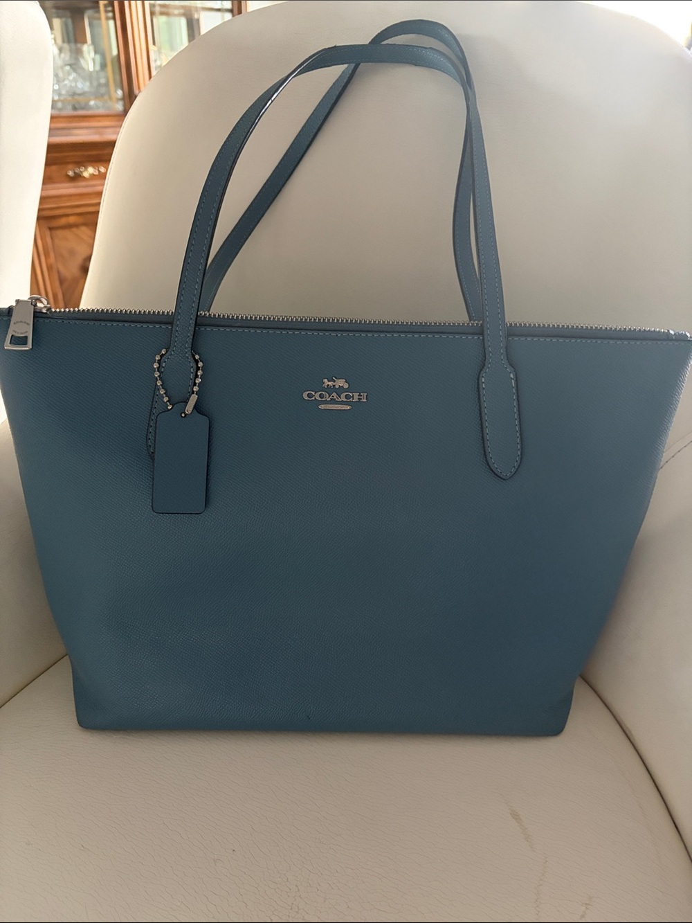 Coach Blue Leather Zip-Top Shoulder Tote